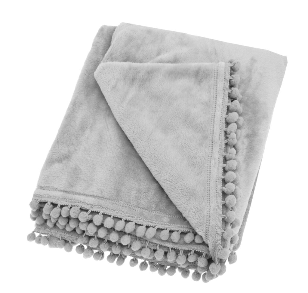 grey pom pom blanket