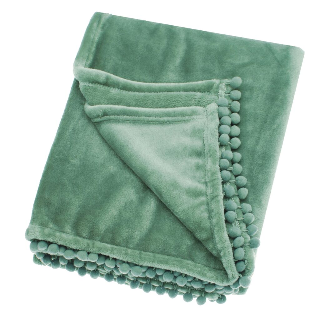 moss green pom pom blanket