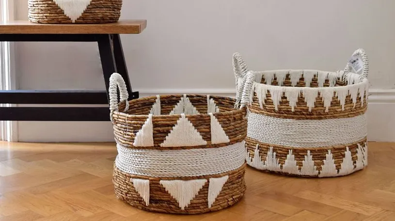 assorted storage baskets with patterns