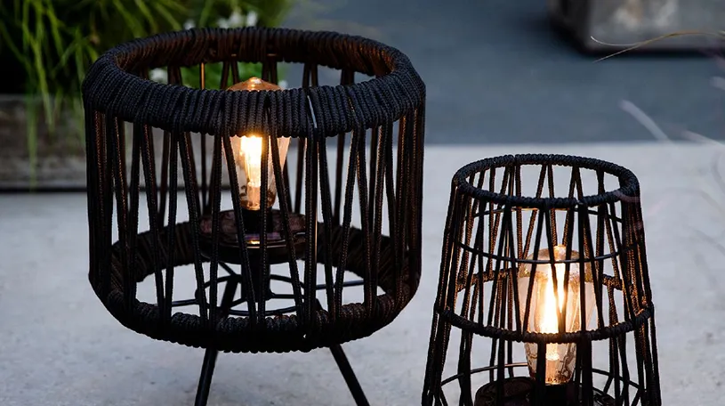 solar outdoor lanterns in black woven design