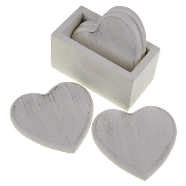 Set of 4 Wooden Heart Coasters Grey 11cm 5.25 Inspirations